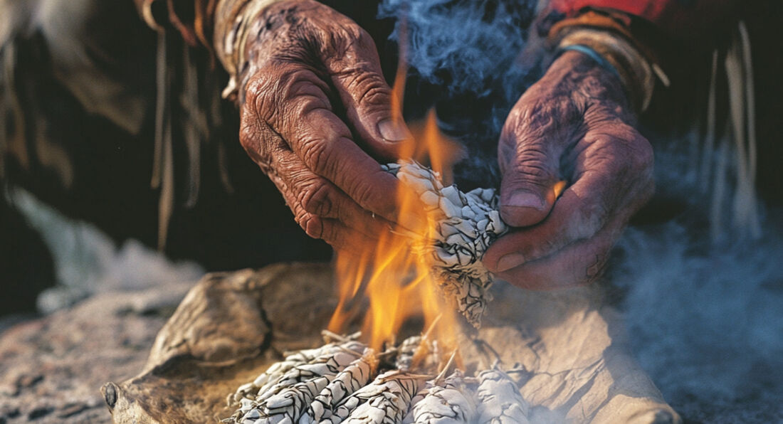 How does burning white sage clear negative energy?