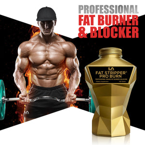 LA Muscle Fat Stripper Pro Burn Professional Grade Fat Burner and Blocker, professional fat burner and blocker. Image of a fit and muscular man.