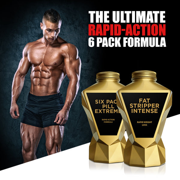 Six Pack Extreme - MAX INTENSITY (4382969364568) LA Muscle Six Pack Pill Extreme rapid action formula, LA Muscle Fat Stripper Intense rapid weight loss. Six Pack MAX INTENSITY stack. The ultimate rapid action six pack formula. Image of a fit and muscular man.