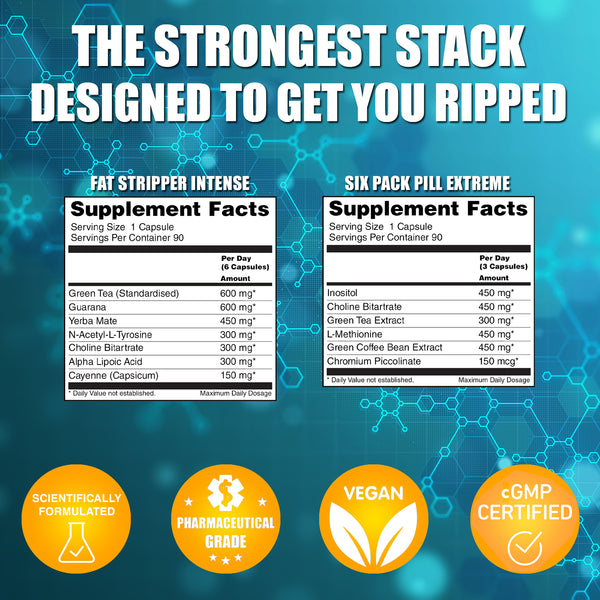 Six Pack Extreme - MAX INTENSITY (4382969364568) LA Muscle Six Pack Pill Extreme rapid action formula, LA Muscle Fat Stripper Intense rapid weight loss. Six Pack MAX INTENSITY stack. The strongest stack designed to get you ripped. Supplement facts, scientifically formulate, pharmaceutical grade, vegan, GMP certified.