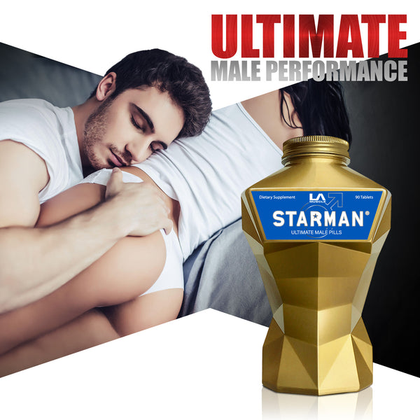LA Muscle Starman, ultimate male performance, Image of an attractive man and woman embracing.
